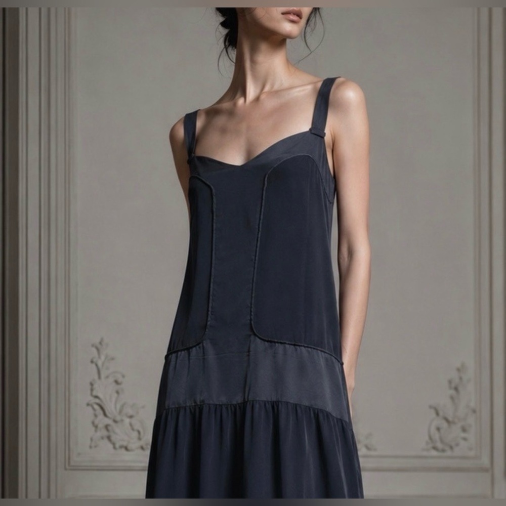 Stella McCartney for HM Black Silk Mixed Media Midi Dress Size 42 Medium 8-10